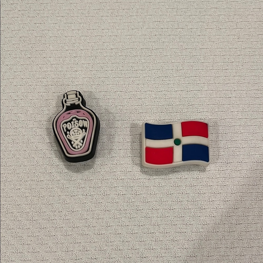 Poison Bottle and Flag Shoe Charms